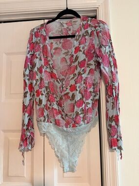 Floral Bodysuit in Pink and Light Blue